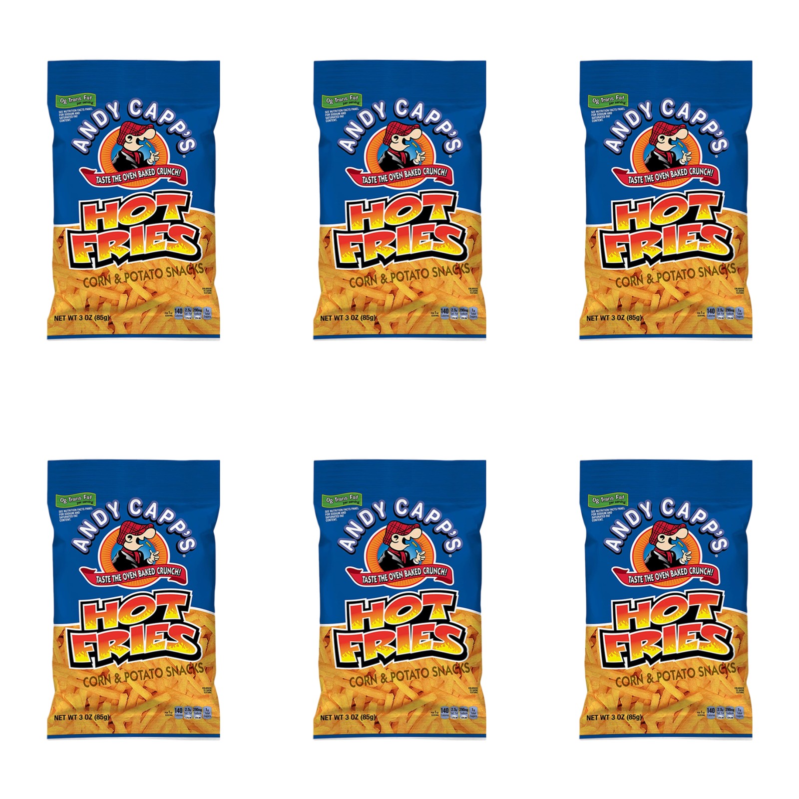 Andy Capp's Hot Fries - 3oz (85g) - Pack of 6 - USA American Import - Multipack